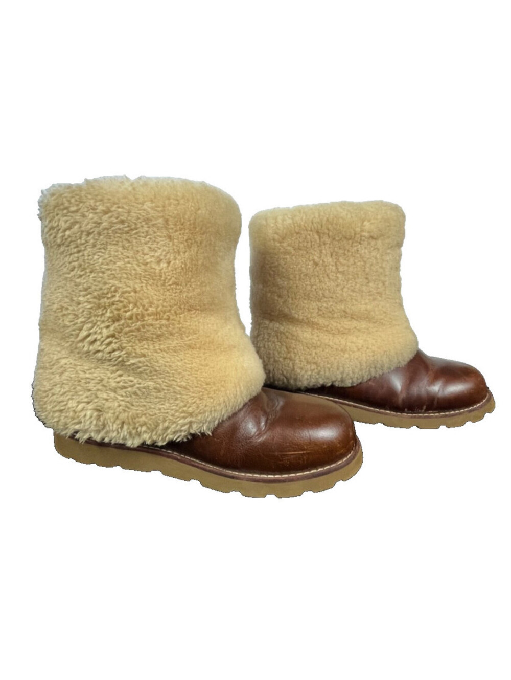 UGG Women’s 6 Brown Leather Cream Shearling Tall Winter Boots Pull On